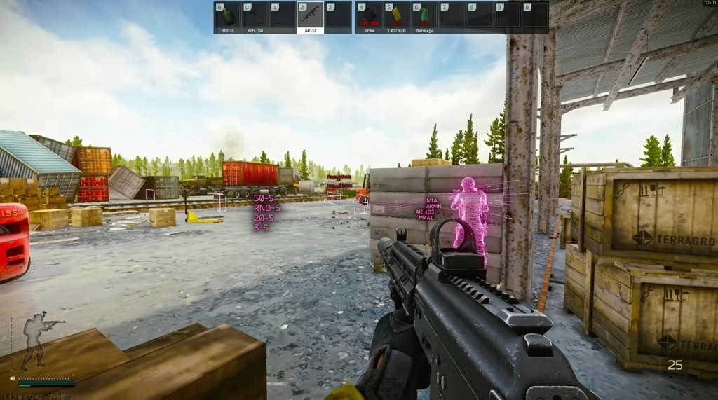 Escape from Tarkov cheat menu with aimbot, ESP, loot, and radar toggles