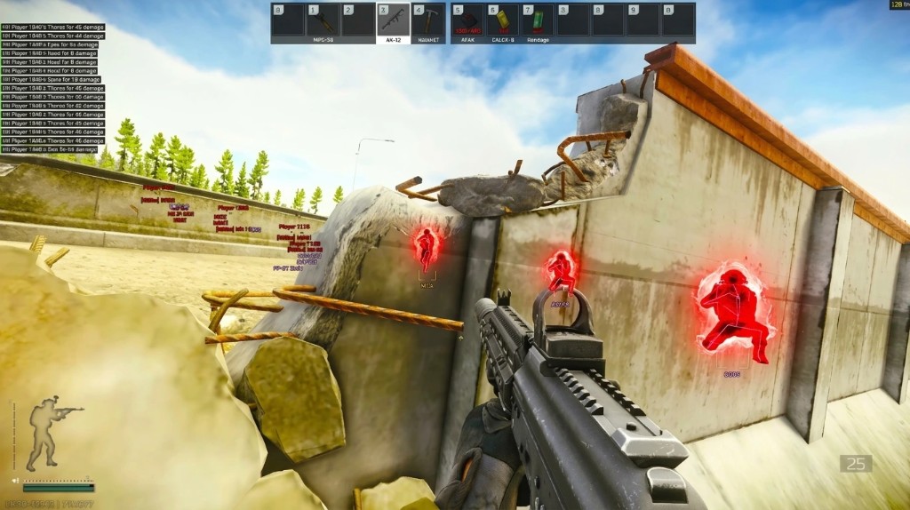 Escape from Tarkov industrial yard with player ESP through concrete cover